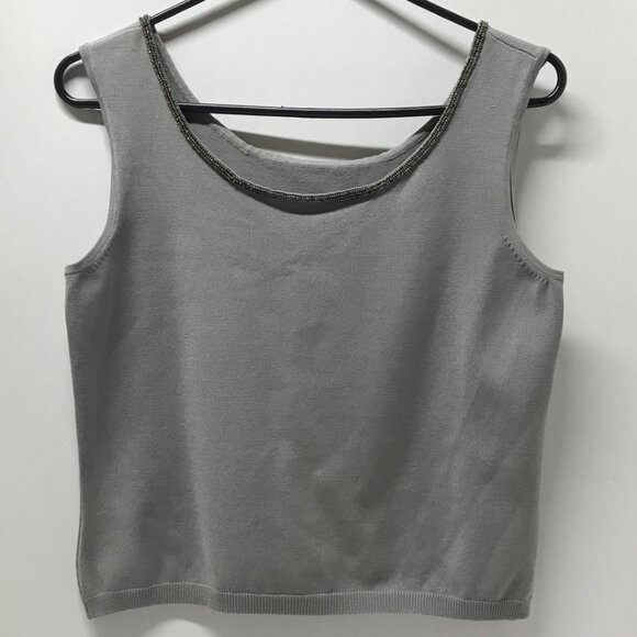 Talbots Petites Gray Beaded Silk Blend Twinset - Picture 10 of 16